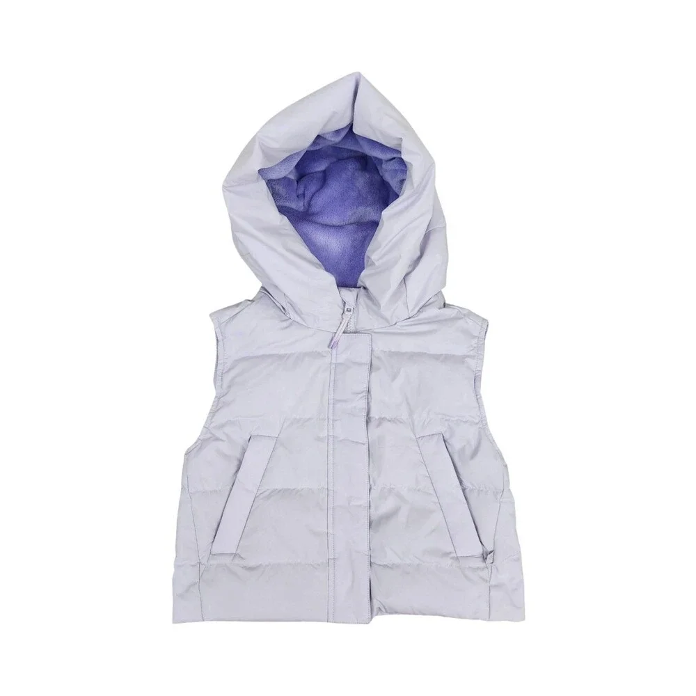 Athleta Girl Hooded Puffer Vest XS 6 Violet Purple Quilted Fleece Lined Zip Cozy